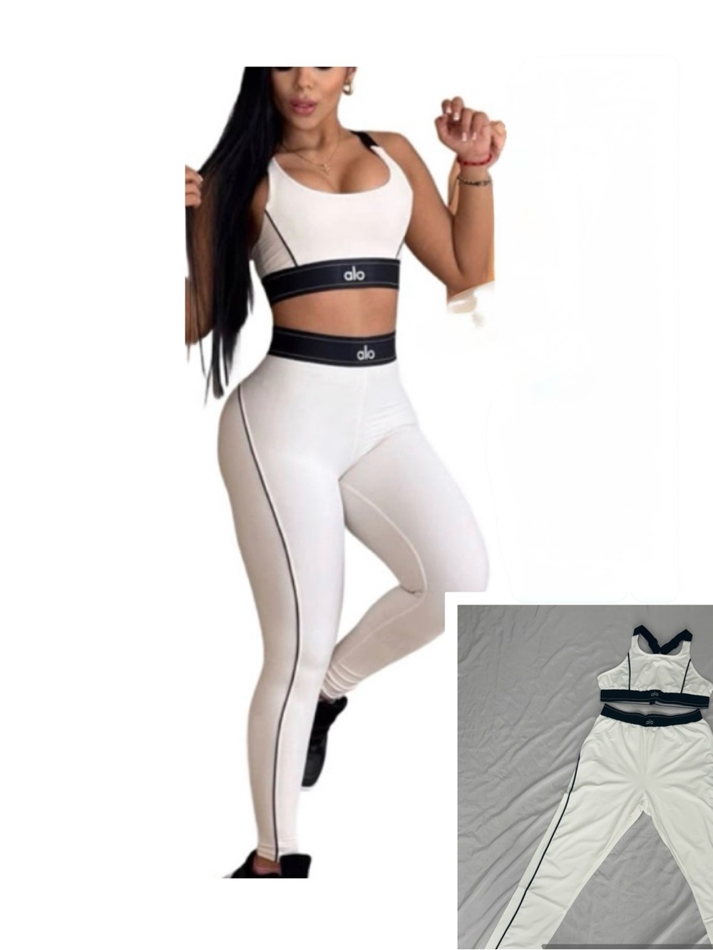 White Scoop Neck Sports Bra with Black Trim